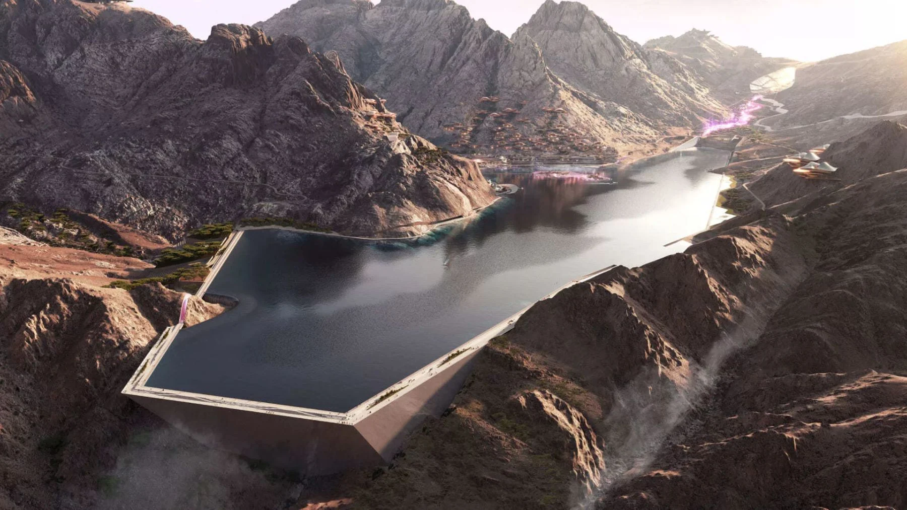 Arabia Saudí crea un lago artificial de 2,8 km en el desierto con 3 presas Arabia Saudí crea un lago artificial de 2,8 km en el desierto con 3 presas