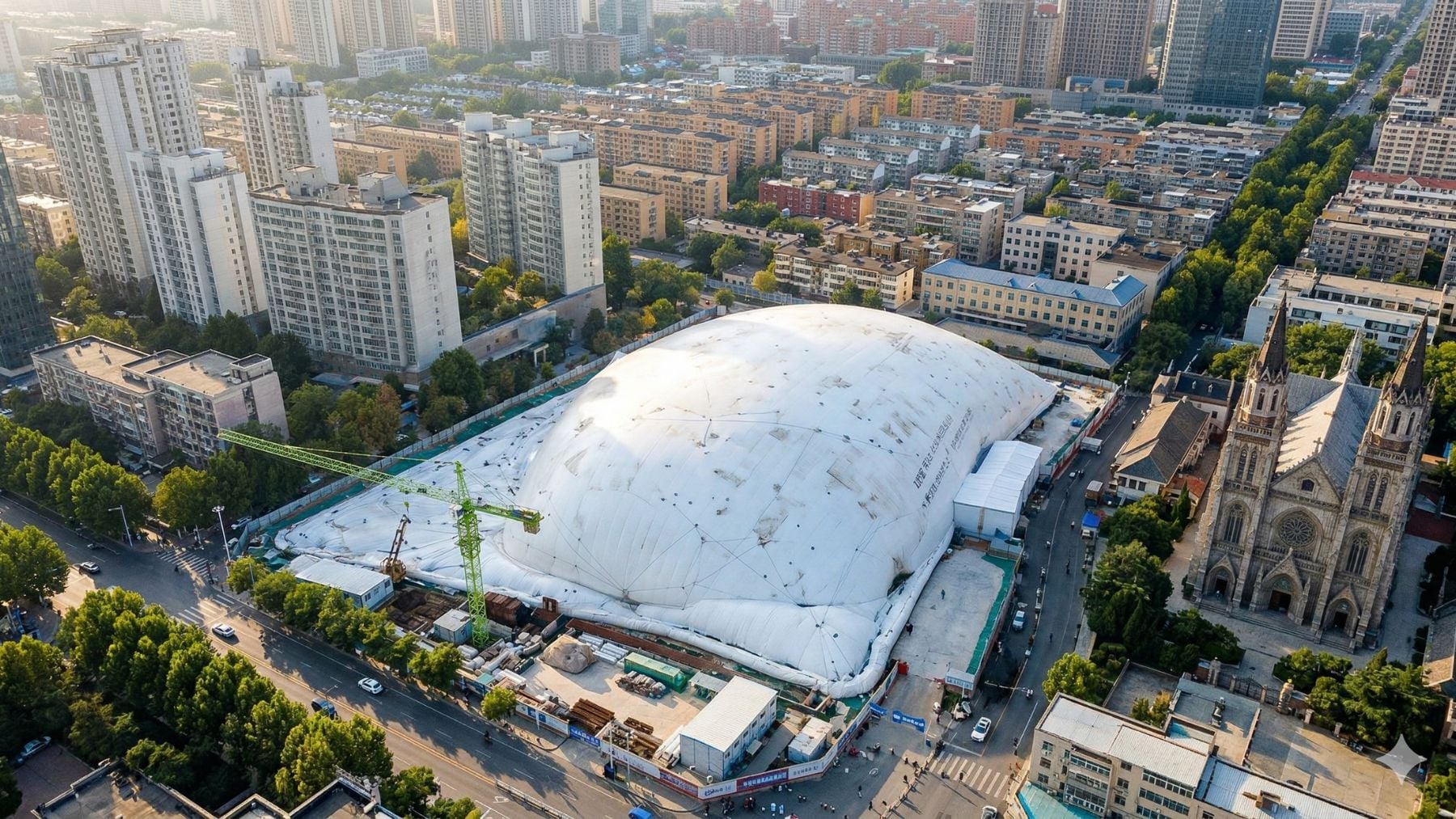 China mete una obra gigante dentro de una cúpula inflable para no molestar a los vecinos China mete una obra gigante dentro de una cúpula inflable para no molestar a los vecinos