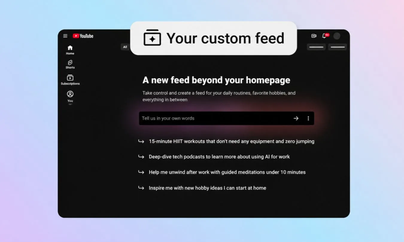 YouTube permite crear un feed personalizado en su página de inicio YouTube permite crear un feed personalizado en su página de inicio